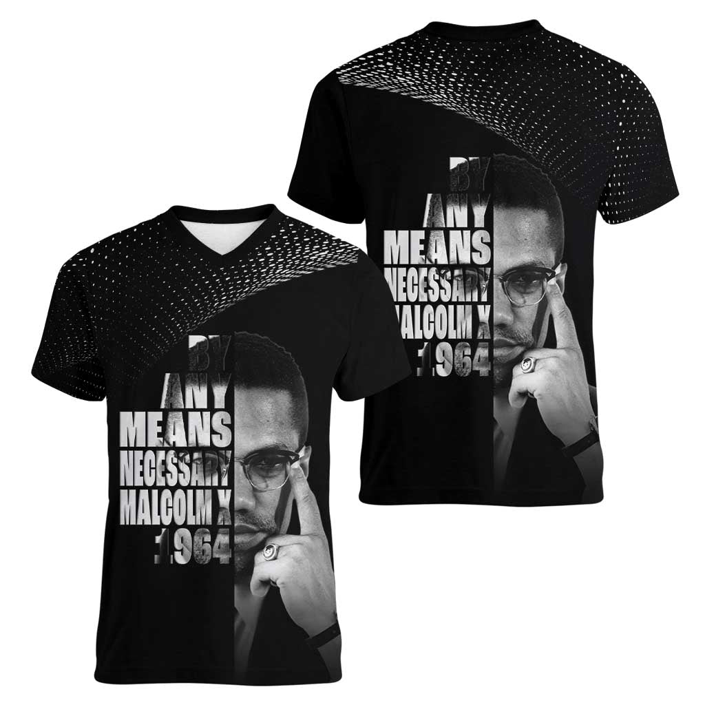 Malcolm X El-Hajj Malik El-Shabazz Women V-Neck T-Shirt By Any Means Necessary - Wonder Print Shop