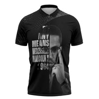 Malcolm X El-Hajj Malik El-Shabazz Zipper Polo Shirt By Any Means Necessary - Wonder Print Shop