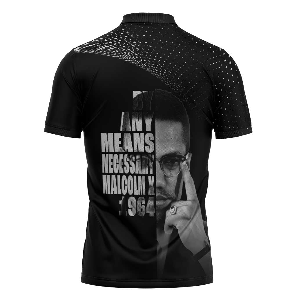 Malcolm X El-Hajj Malik El-Shabazz Zipper Polo Shirt By Any Means Necessary - Wonder Print Shop