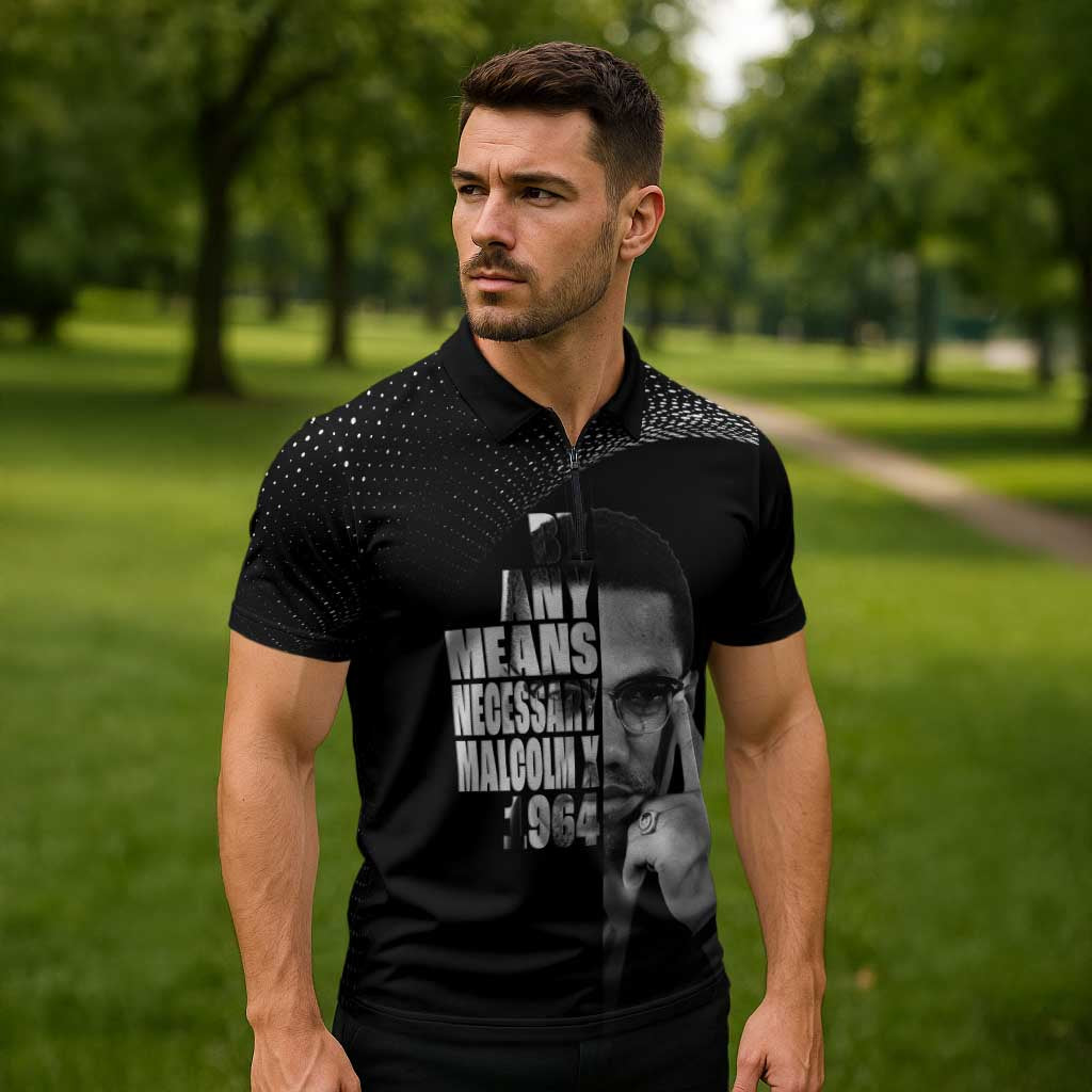 Malcolm X El-Hajj Malik El-Shabazz Zipper Polo Shirt By Any Means Necessary - Wonder Print Shop