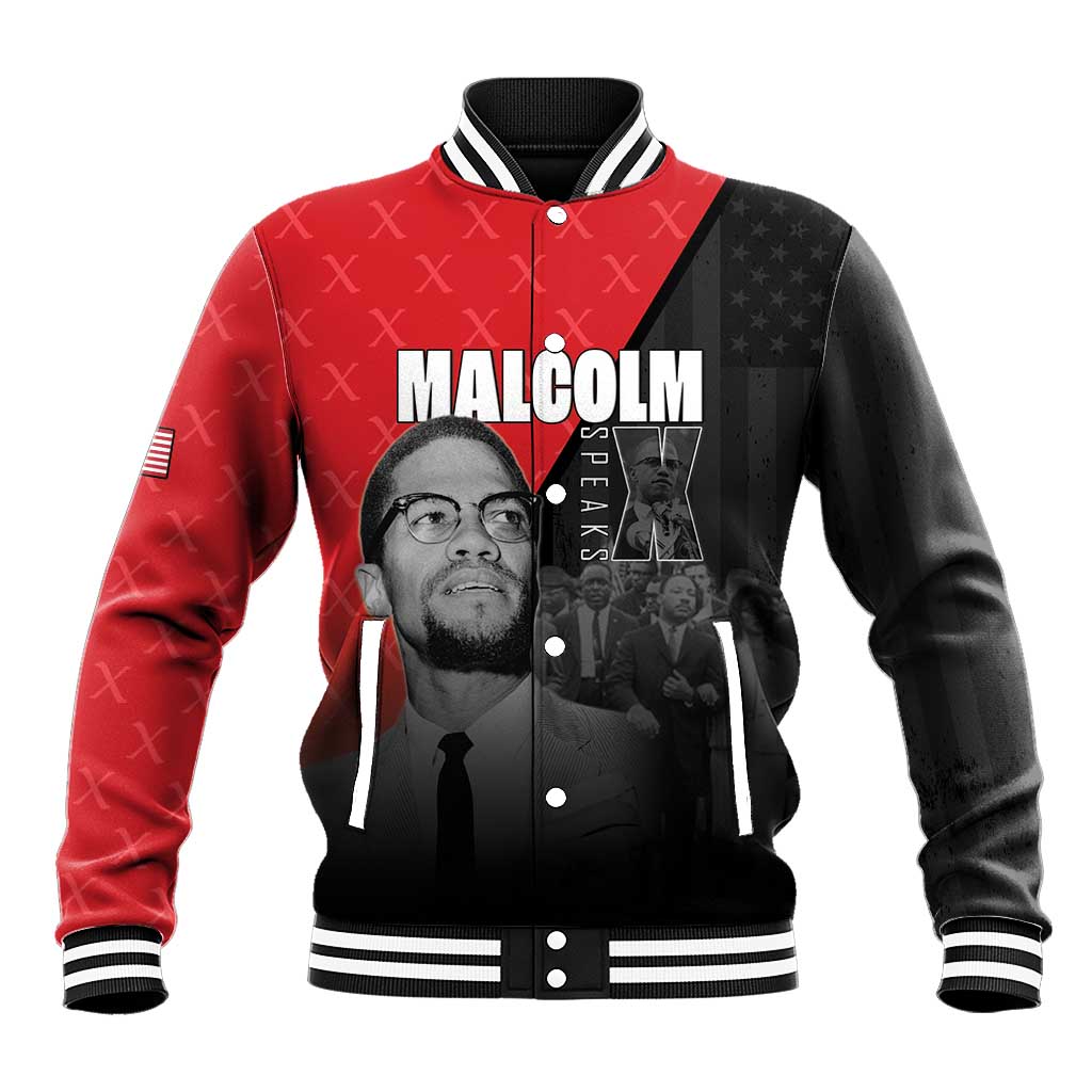 African America Heroes Baseball Jacket Malcolm X Speaks - Wonder Print Shop