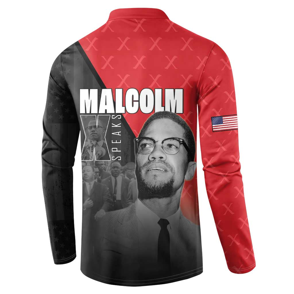 African America Heroes Button Sweatshirt Malcolm X Speaks - Wonder Print Shop
