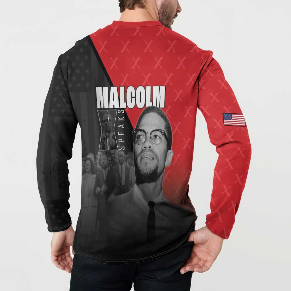 African America Heroes Button Sweatshirt Malcolm X Speaks - Wonder Print Shop