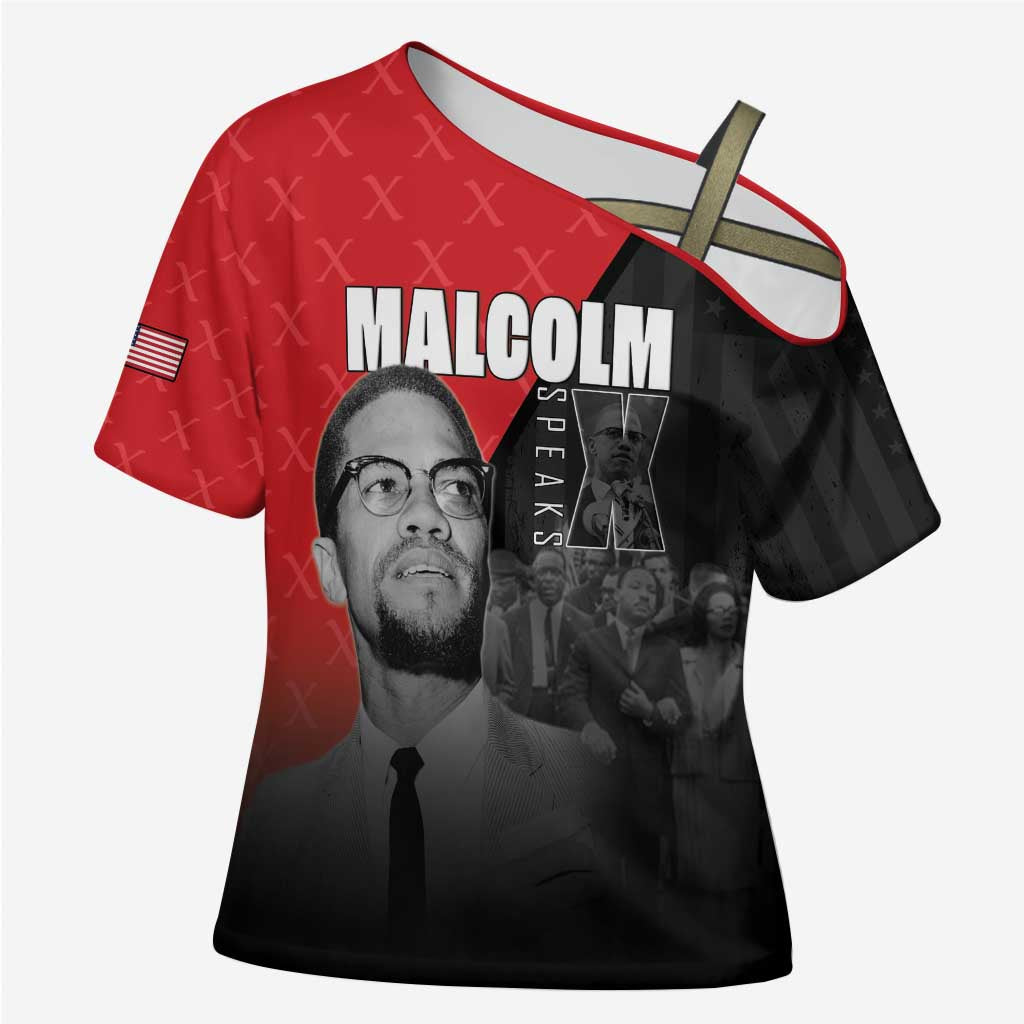 African America Heroes Cross Shoulder Shirt Malcolm X Speaks - Wonder Print Shop