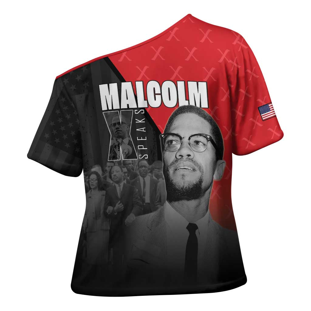 African America Heroes Cross Shoulder Shirt Malcolm X Speaks - Wonder Print Shop