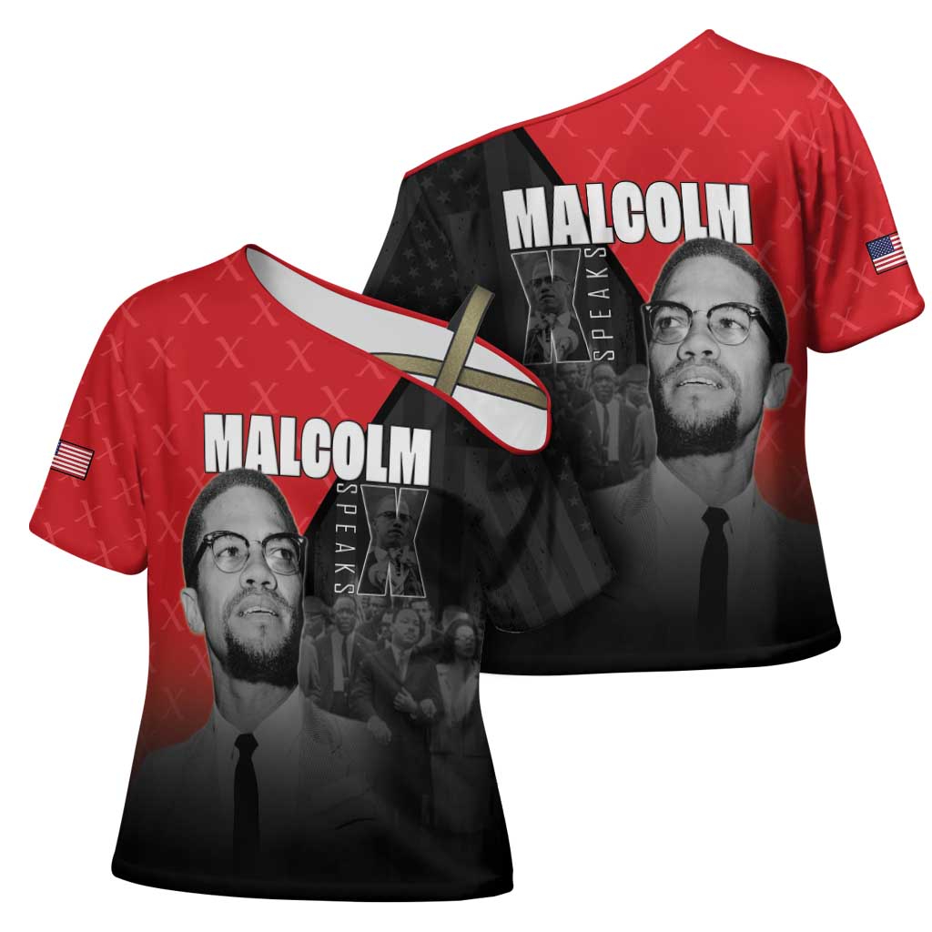 African America Heroes Cross Shoulder Shirt Malcolm X Speaks - Wonder Print Shop