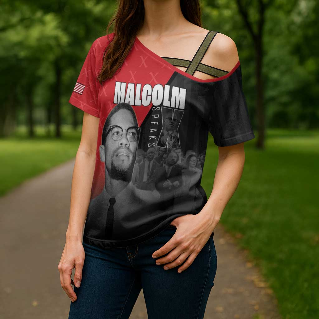 African America Heroes Cross Shoulder Shirt Malcolm X Speaks - Wonder Print Shop