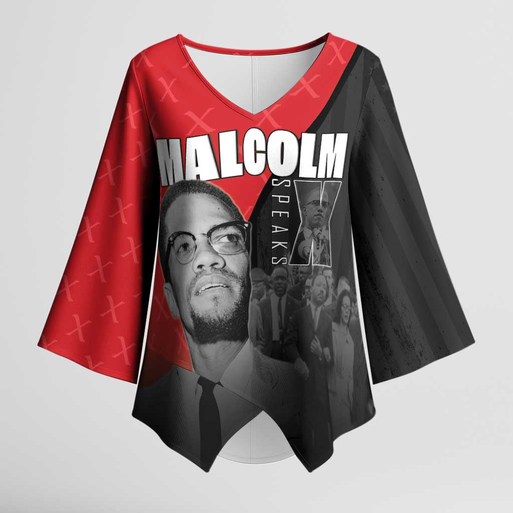 African America Heroes Kimono Sleeve Blouse Malcolm X Speaks - Wonder Print Shop