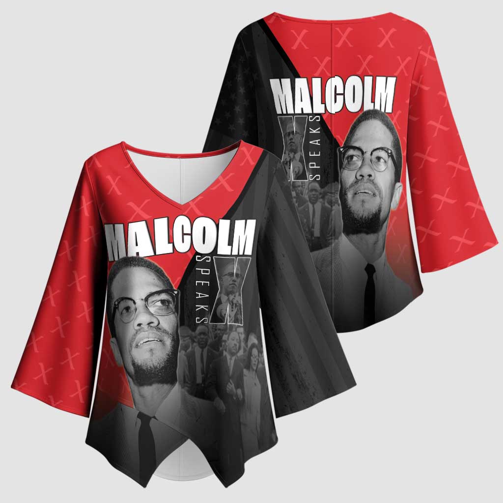 African America Heroes Kimono Sleeve Blouse Malcolm X Speaks - Wonder Print Shop