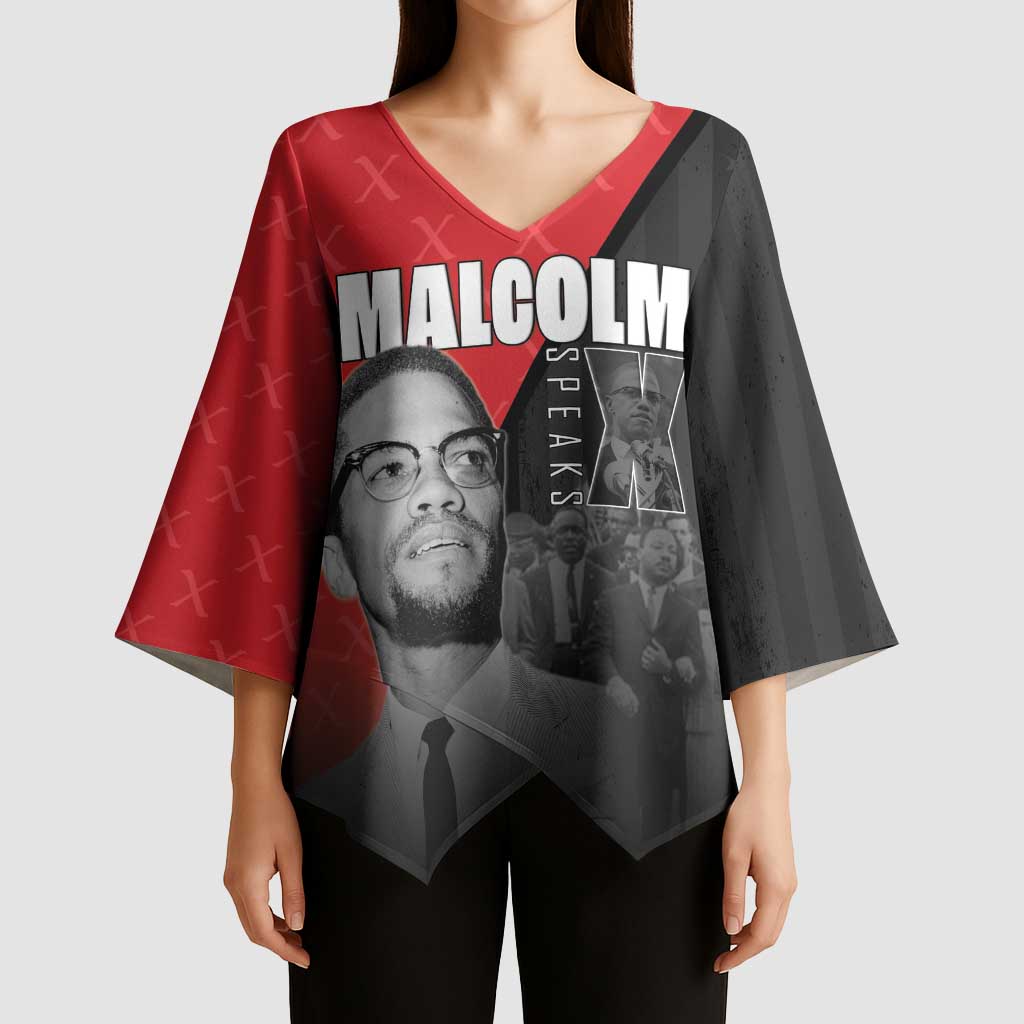 African America Heroes Kimono Sleeve Blouse Malcolm X Speaks - Wonder Print Shop