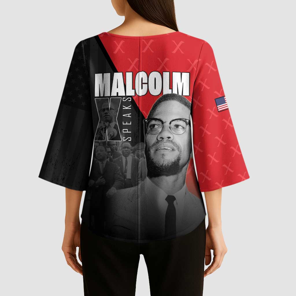 African America Heroes Kimono Sleeve Blouse Malcolm X Speaks - Wonder Print Shop