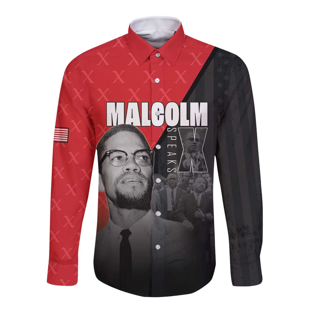 African America Heroes Long Sleeve Button Shirt Malcolm X Speaks - Wonder Print Shop