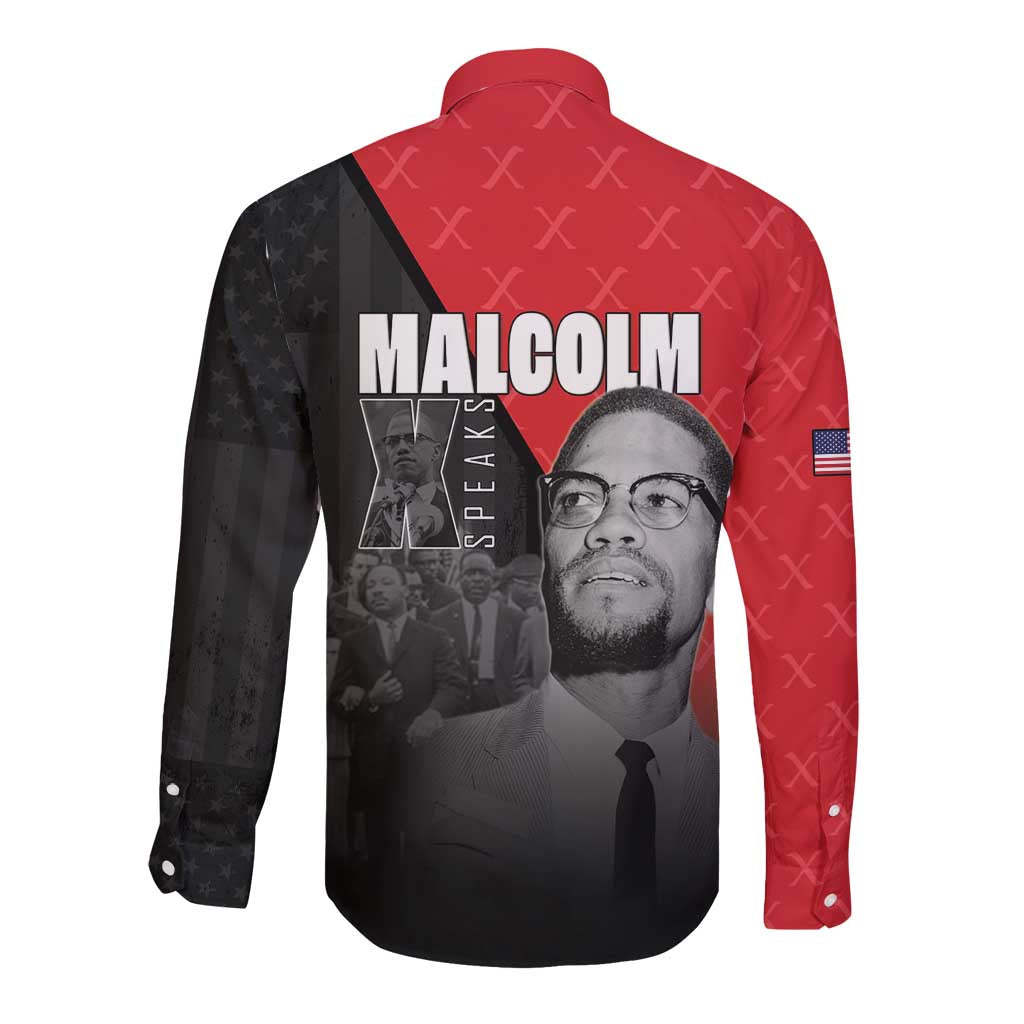 African America Heroes Long Sleeve Button Shirt Malcolm X Speaks - Wonder Print Shop