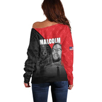 African America Heroes Off Shoulder Sweater Malcolm X Speaks - Wonder Print Shop