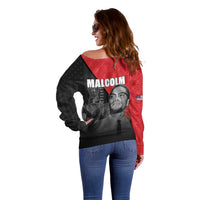African America Heroes Off Shoulder Sweater Malcolm X Speaks - Wonder Print Shop