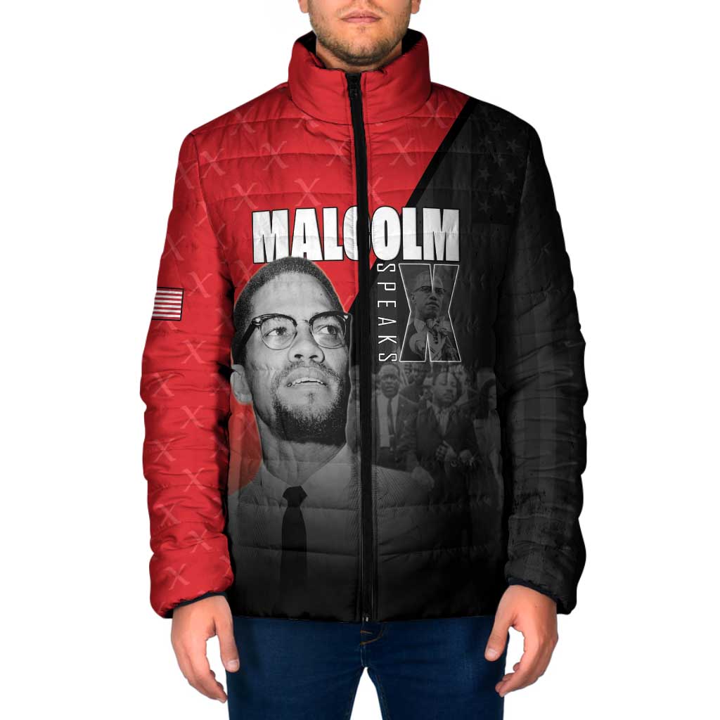 African America Heroes Padded Jacket Malcolm X Speaks - Wonder Print Shop