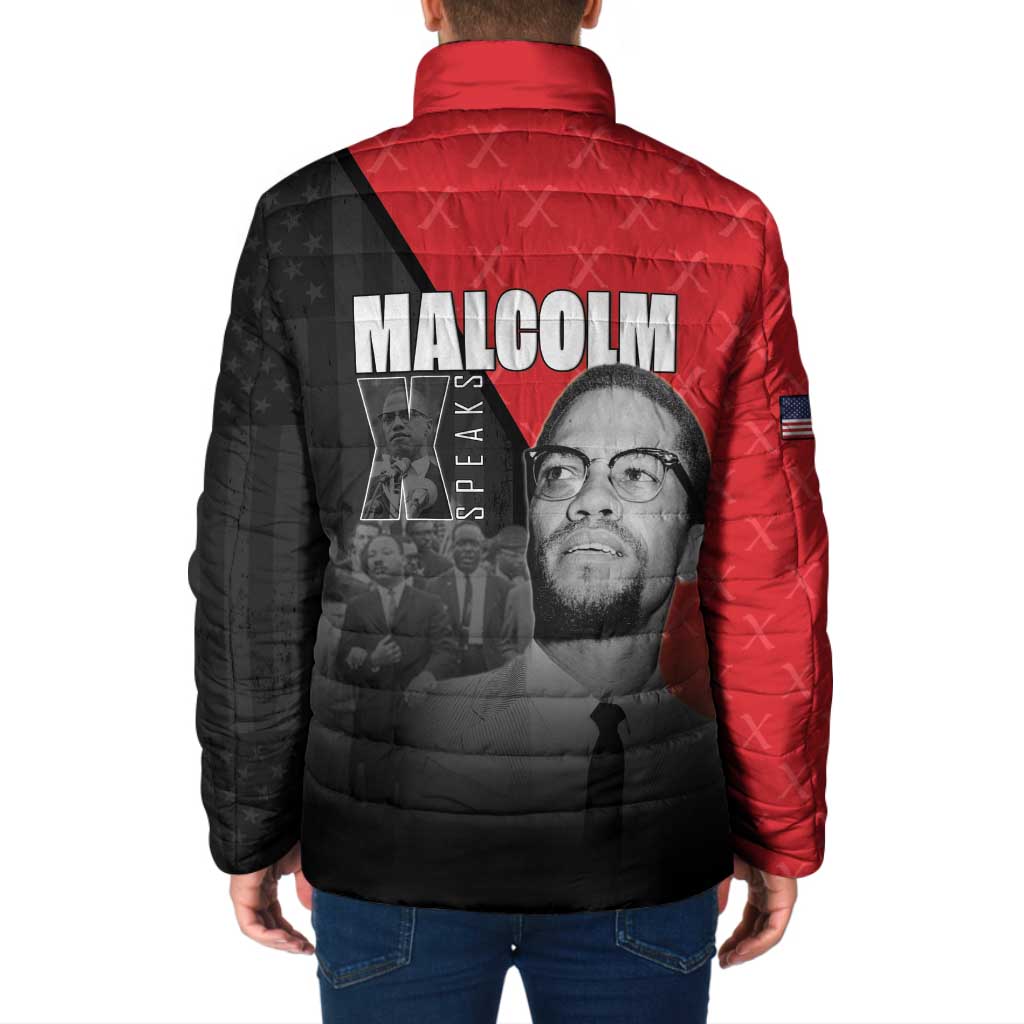 African America Heroes Padded Jacket Malcolm X Speaks - Wonder Print Shop