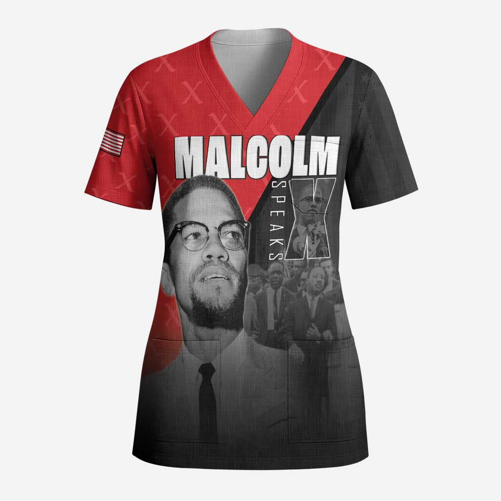 African America Heroes Scrub Top Malcolm X Speaks - Wonder Print Shop
