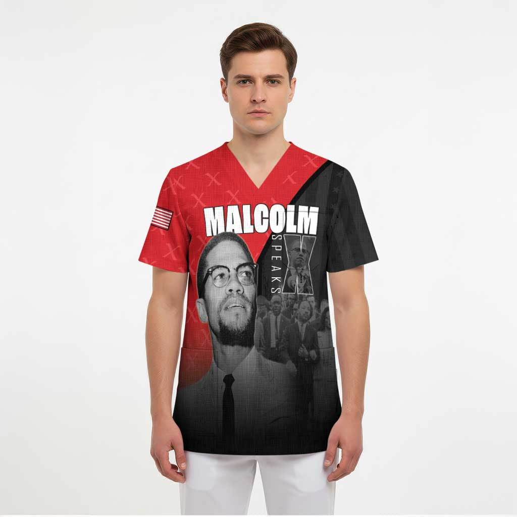 African America Heroes Scrub Top Malcolm X Speaks - Wonder Print Shop