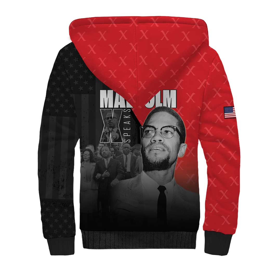 African America Heroes Sherpa Hoodie Malcolm X Speaks - Wonder Print Shop