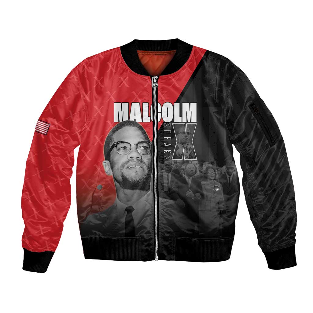 African America Heroes Sleeve Zip Bomber Jacket Malcolm X Speaks - Wonder Print Shop