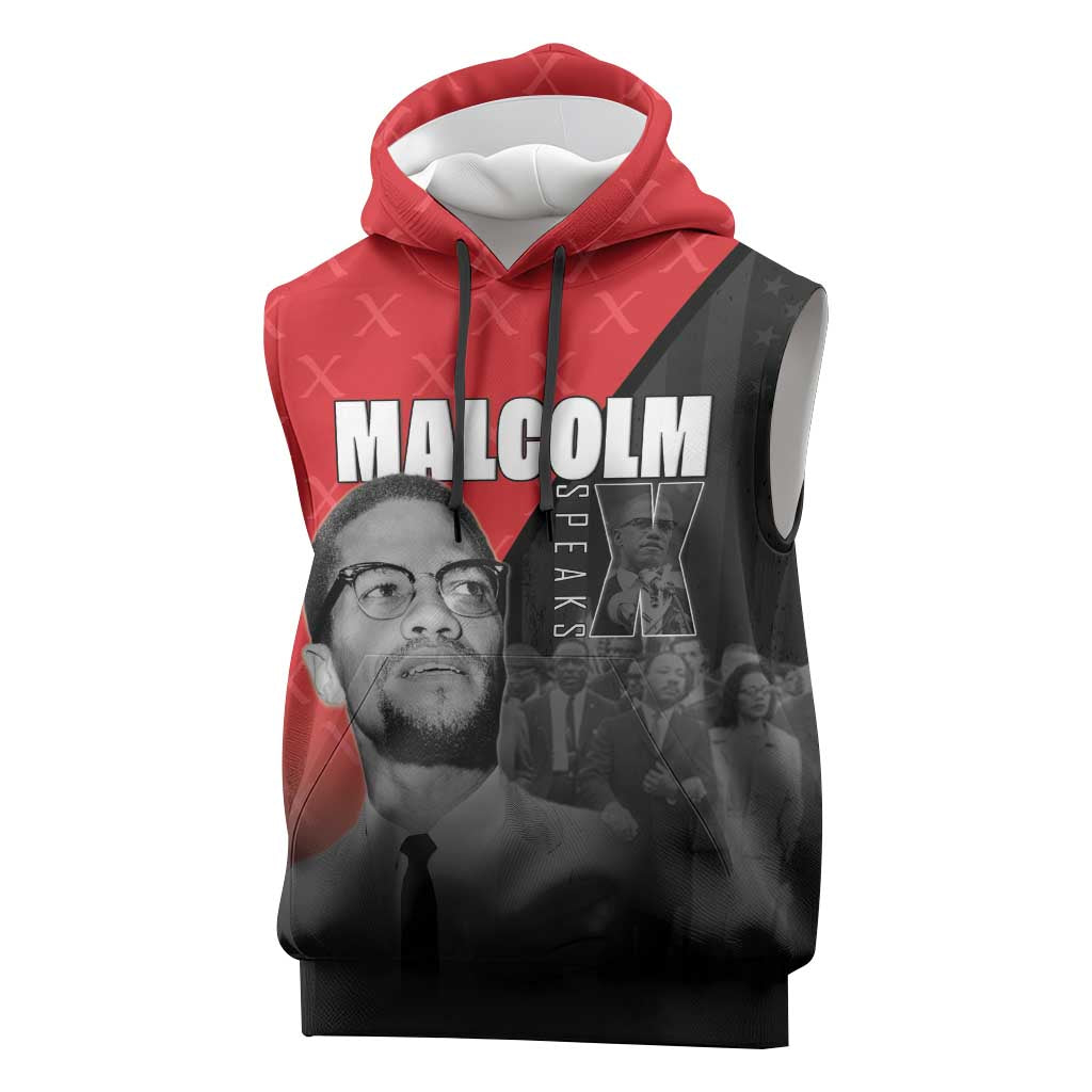 African America Heroes Sleeveless Hoodie Malcolm X Speaks - Wonder Print Shop