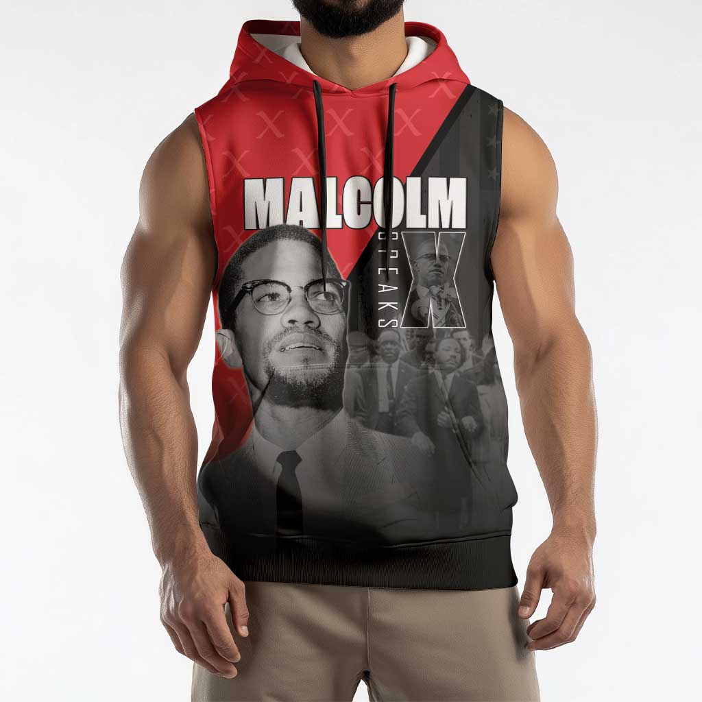 African America Heroes Sleeveless Hoodie Malcolm X Speaks - Wonder Print Shop