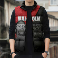 African America Heroes Sleeveless Puffer Jacket Malcolm X Speaks - Wonder Print Shop
