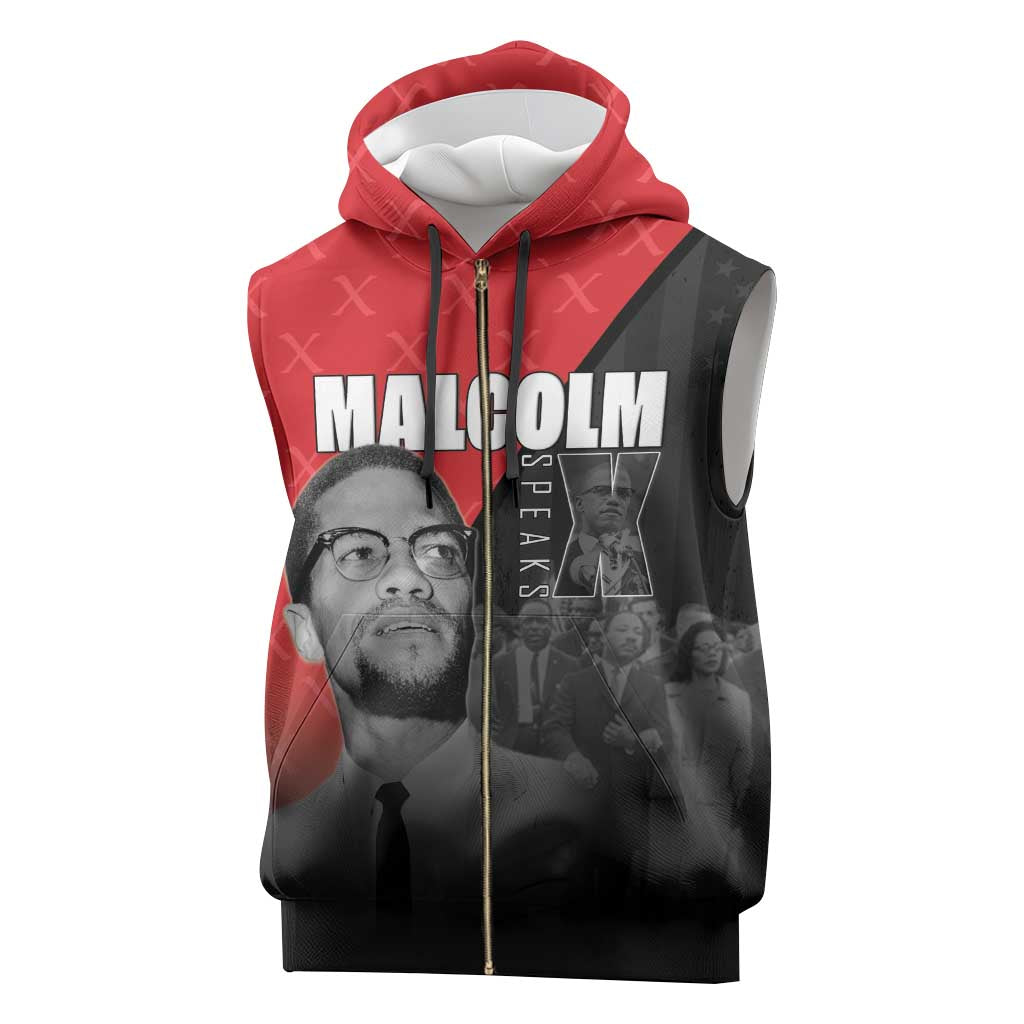African America Heroes Sleeveless Zip Hoodie Malcolm X Speaks - Wonder Print Shop