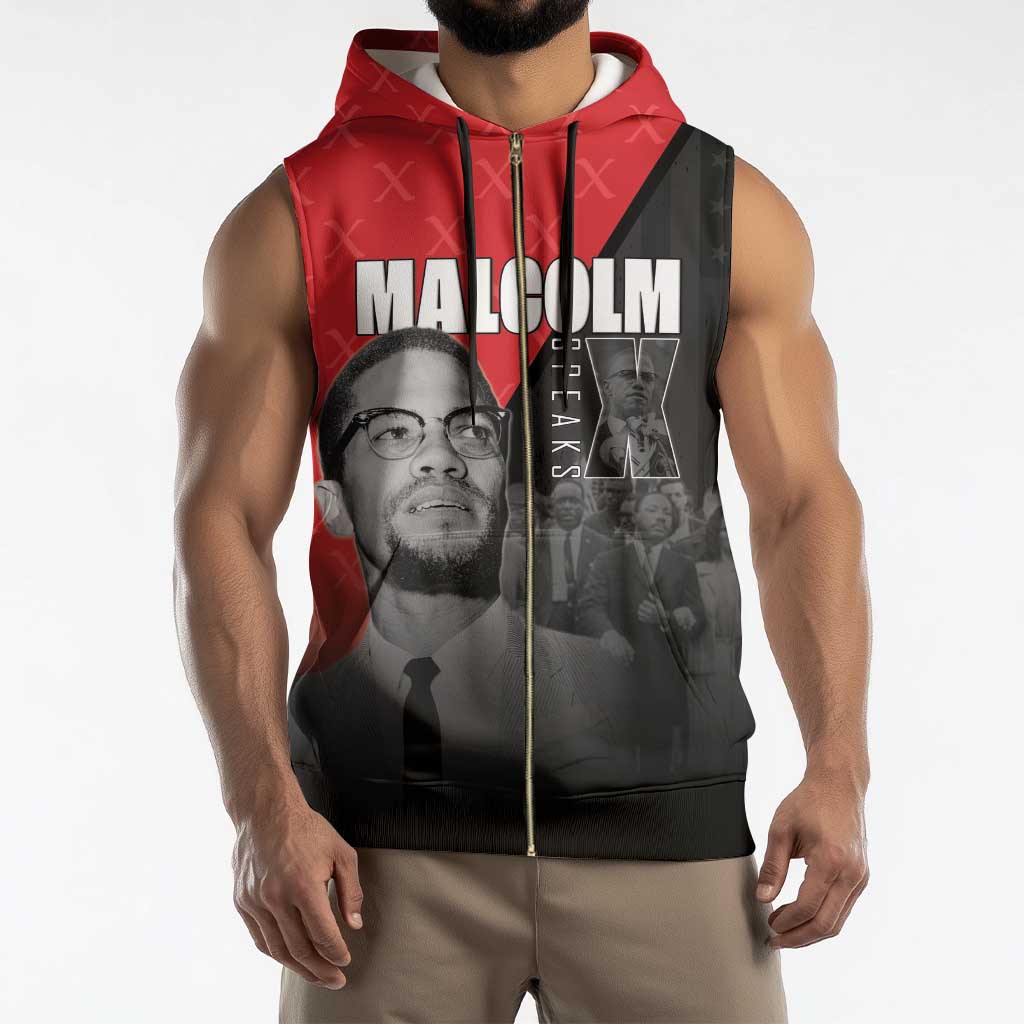African America Heroes Sleeveless Zip Hoodie Malcolm X Speaks - Wonder Print Shop