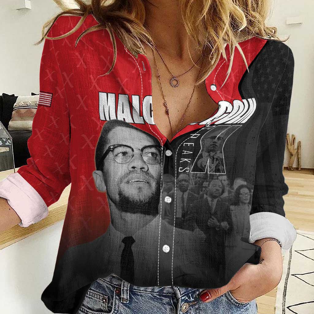African America Heroes Women Casual Shirt Malcolm X Speaks - Wonder Print Shop