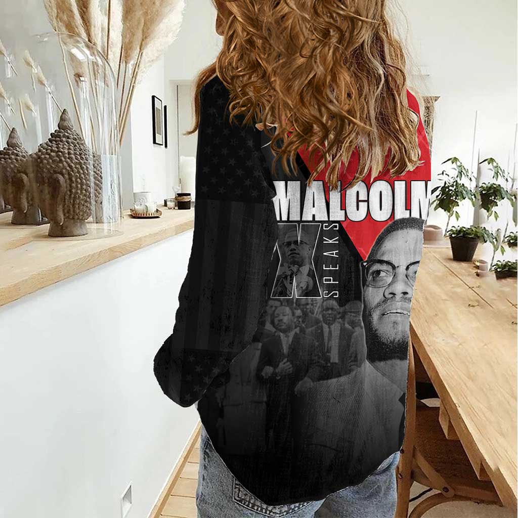 African America Heroes Women Casual Shirt Malcolm X Speaks - Wonder Print Shop