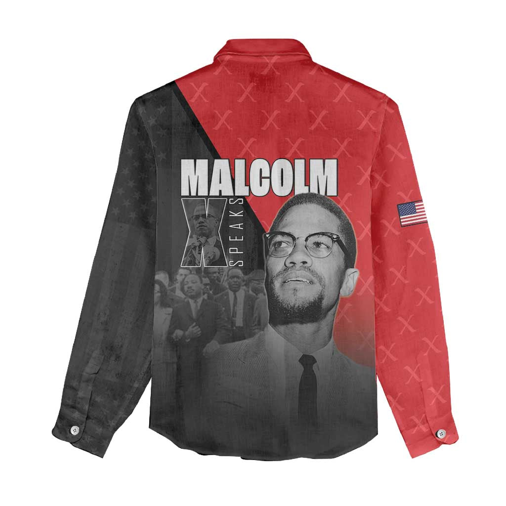African America Heroes Women Casual Shirt Malcolm X Speaks - Wonder Print Shop