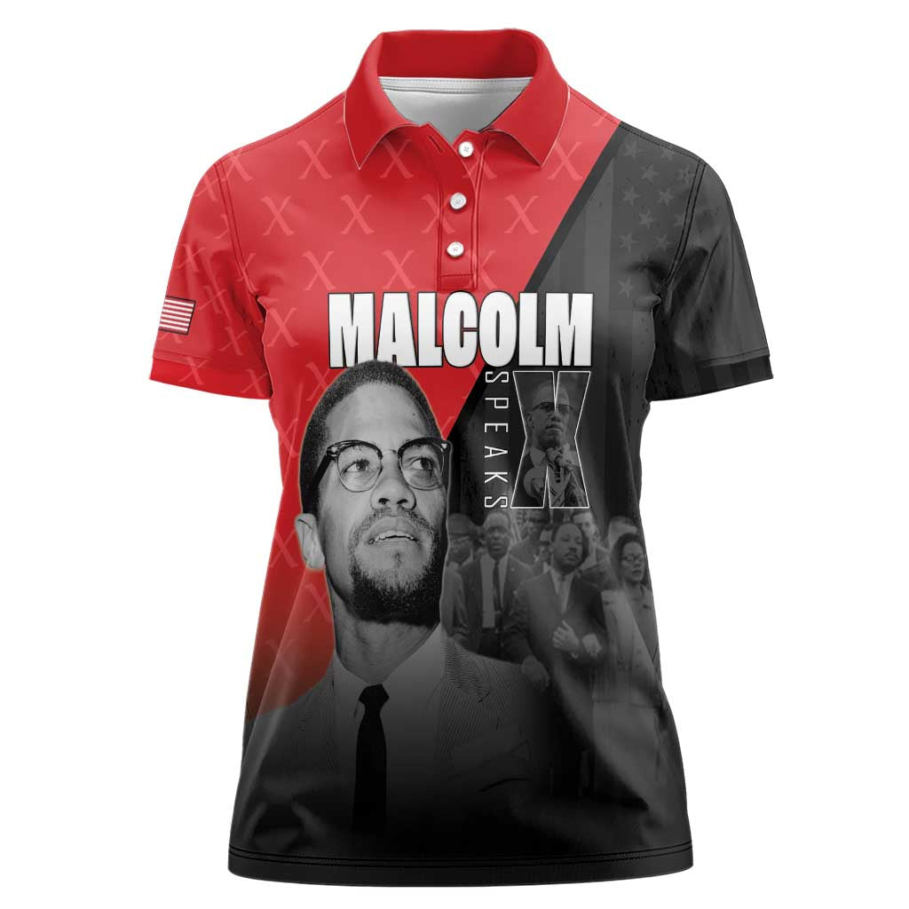 African America Heroes Women Polo Shirt Malcolm X Speaks - Wonder Print Shop