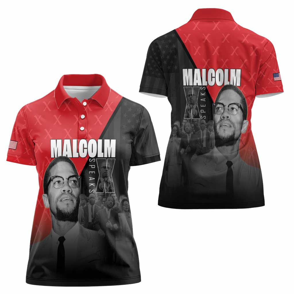African America Heroes Women Polo Shirt Malcolm X Speaks - Wonder Print Shop