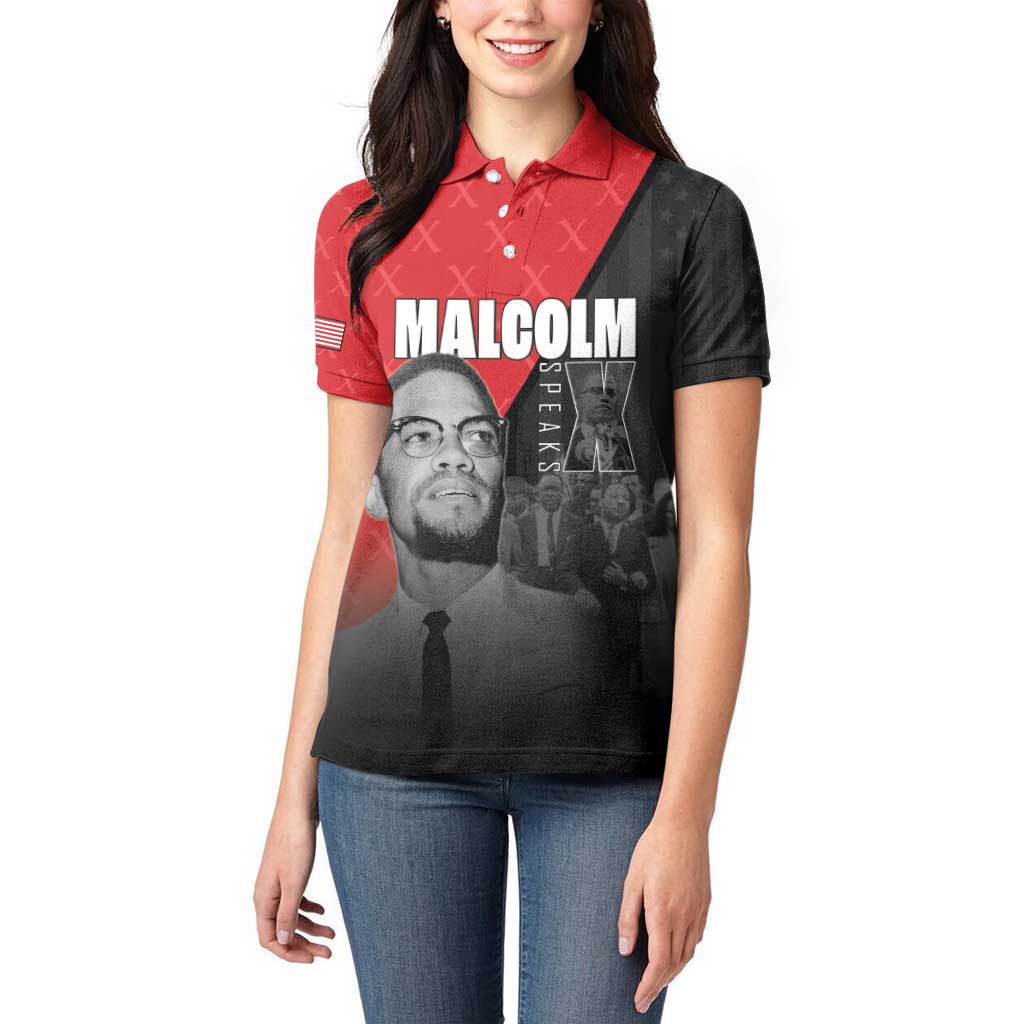African America Heroes Women Polo Shirt Malcolm X Speaks - Wonder Print Shop