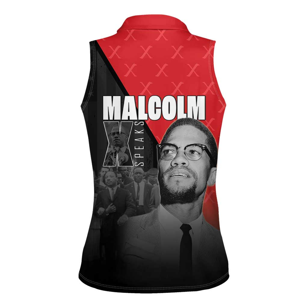 African America Heroes Women Sleeveless Polo Shirt Malcolm X Speaks - Wonder Print Shop