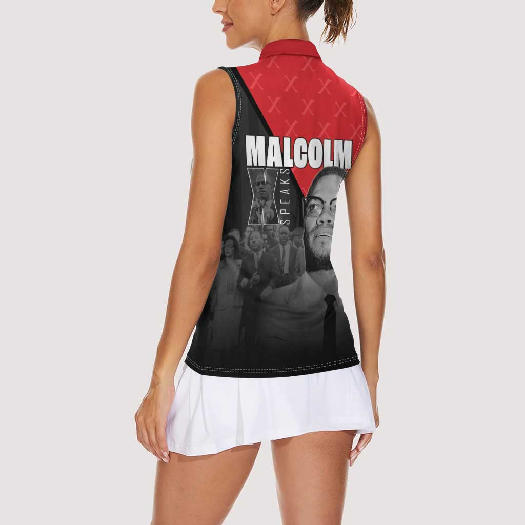 African America Heroes Women Sleeveless Polo Shirt Malcolm X Speaks - Wonder Print Shop