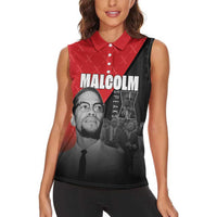 African America Heroes Women Sleeveless Polo Shirt Malcolm X Speaks - Wonder Print Shop
