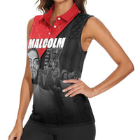 African America Heroes Women Sleeveless Polo Shirt Malcolm X Speaks - Wonder Print Shop