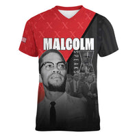 African America Heroes Women V-Neck T-Shirt Malcolm X Speaks - Wonder Print Shop