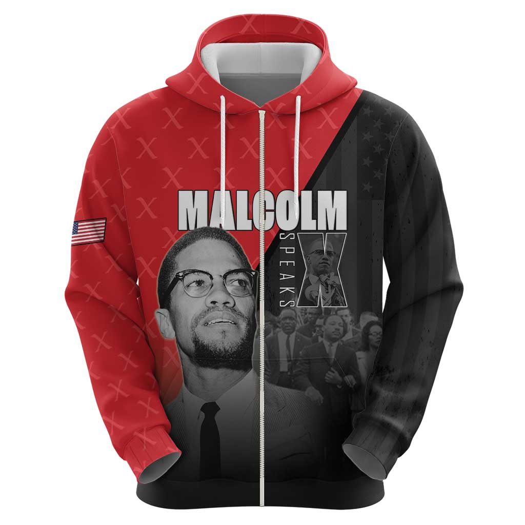 African America Heroes Zip Hoodie Malcolm X Speaks - Wonder Print Shop