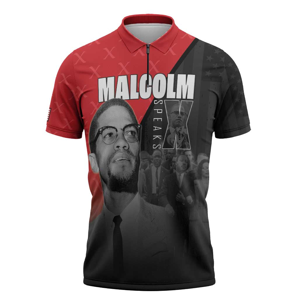 African America Heroes Zipper Polo Shirt Malcolm X Speaks - Wonder Print Shop