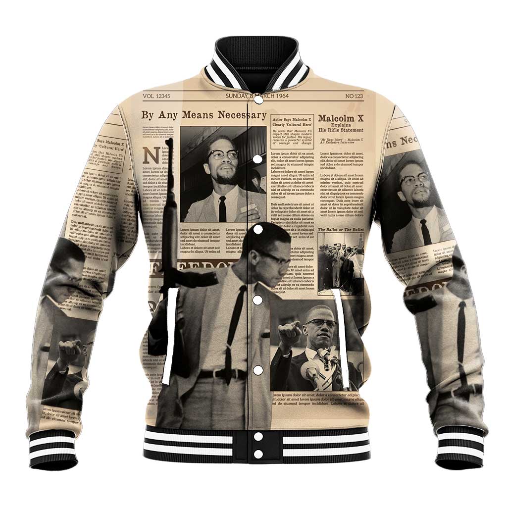 Malcolm X Baseball Jacket Vintage Newspaper Print Style - Wonder Print Shop
