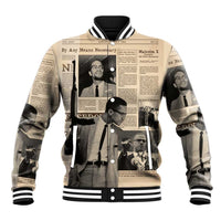 Malcolm X Baseball Jacket Vintage Newspaper Print Style - Wonder Print Shop