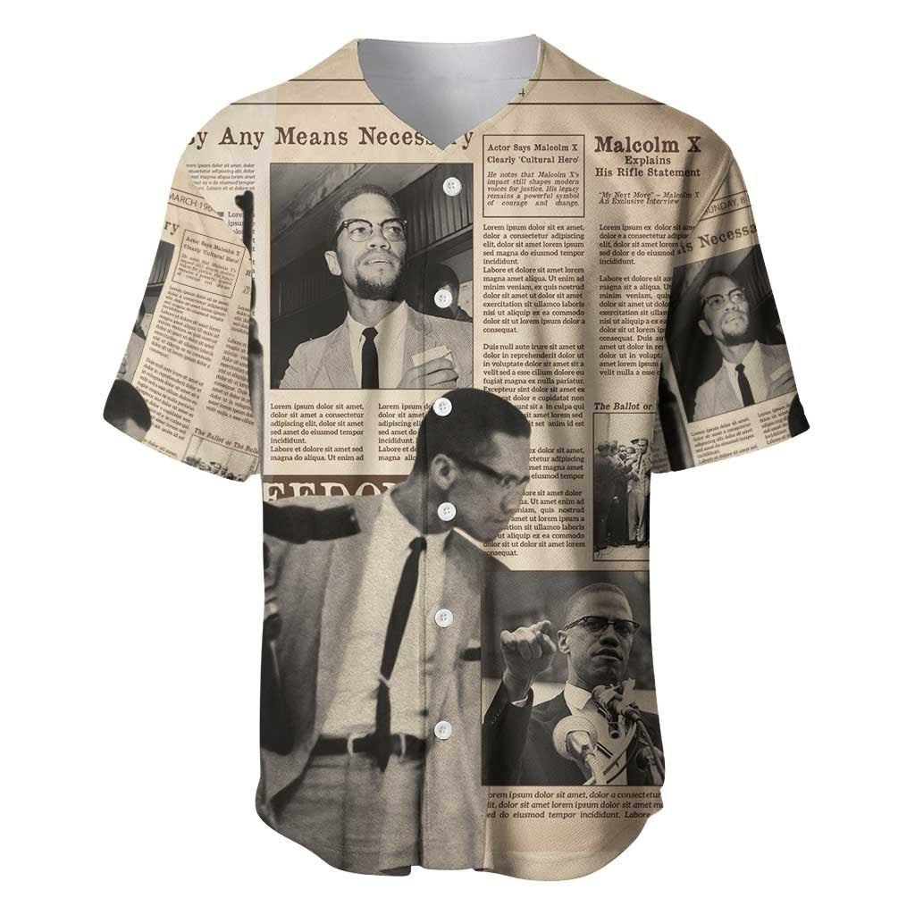 Malcolm X Baseball Jersey Vintage Newspaper Print Style - Wonder Print Shop