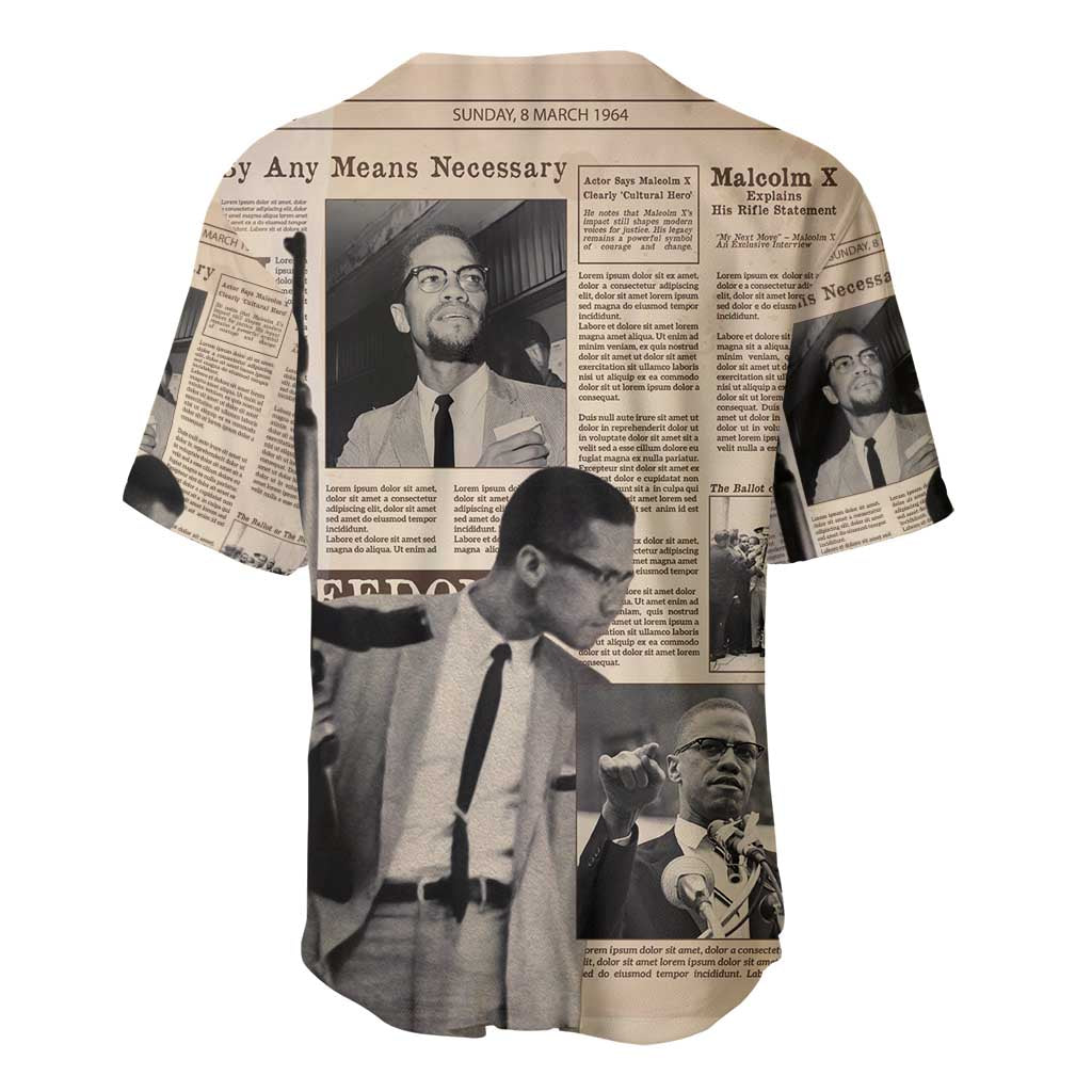 Malcolm X Baseball Jersey Vintage Newspaper Print Style - Wonder Print Shop
