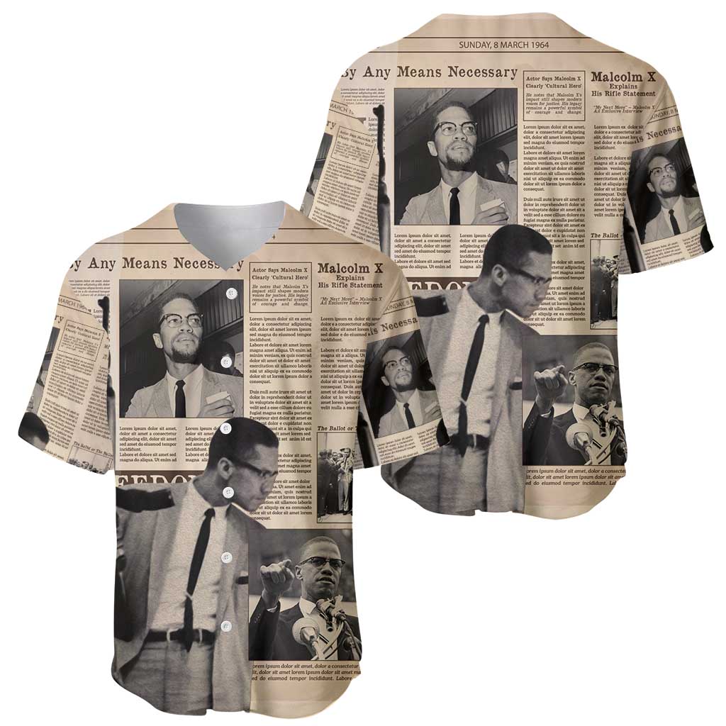 Malcolm X Baseball Jersey Vintage Newspaper Print Style - Wonder Print Shop