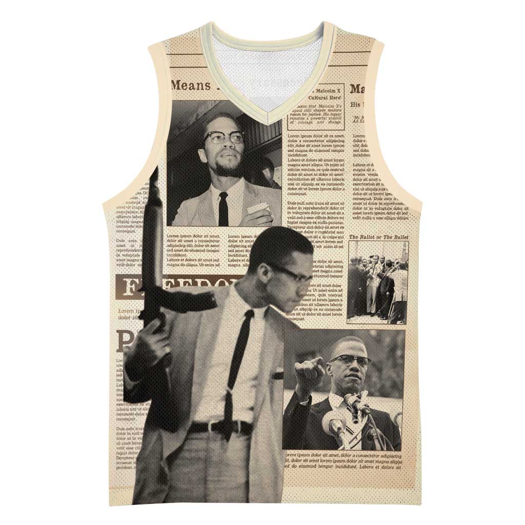 Malcolm X Basketball Jersey Vintage Newspaper Print Style - Wonder Print Shop