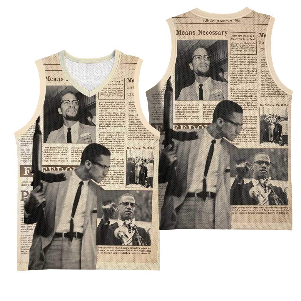 Malcolm X Basketball Jersey Vintage Newspaper Print Style - Wonder Print Shop